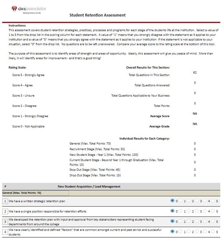 DWS Associates Higher Ed Student Retention Assessment
