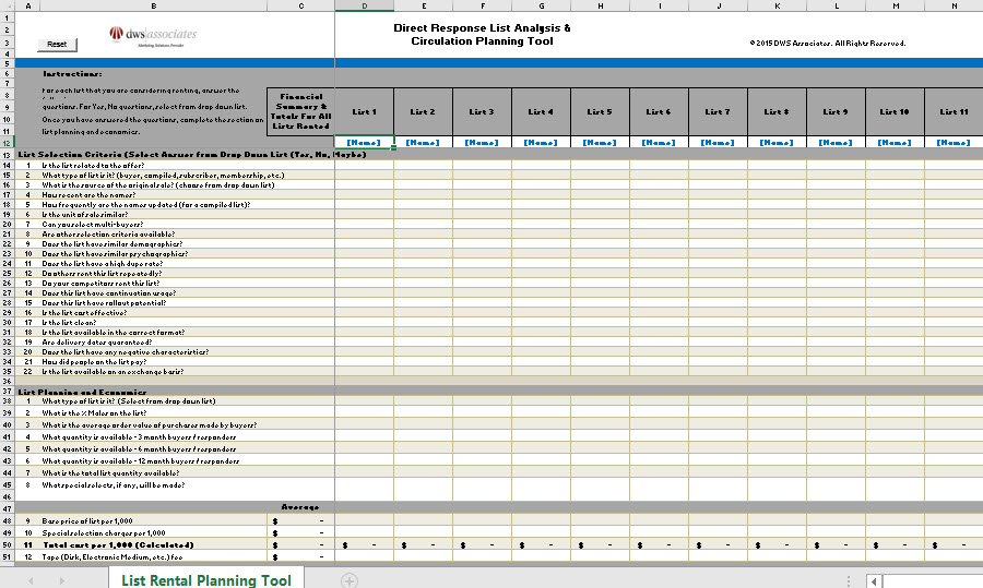 DWS Associates List Rental / Campaign Circulation Planning Tool