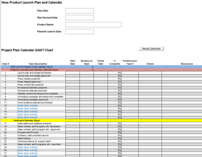 Microsoft Project New Product Launch Template Free Download Programs 