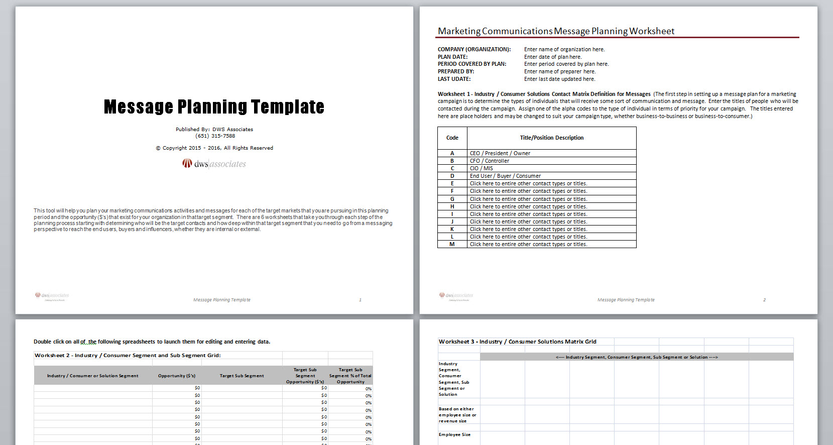 DWS Associates Marketing Communications Message Planning Template