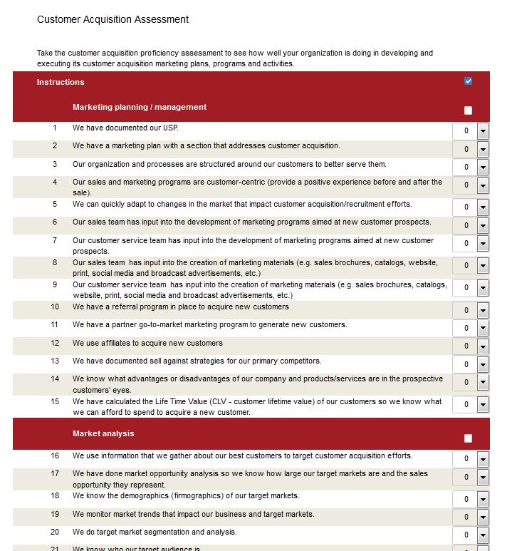 DWS Associates Customer Acquisition Assessment Tool