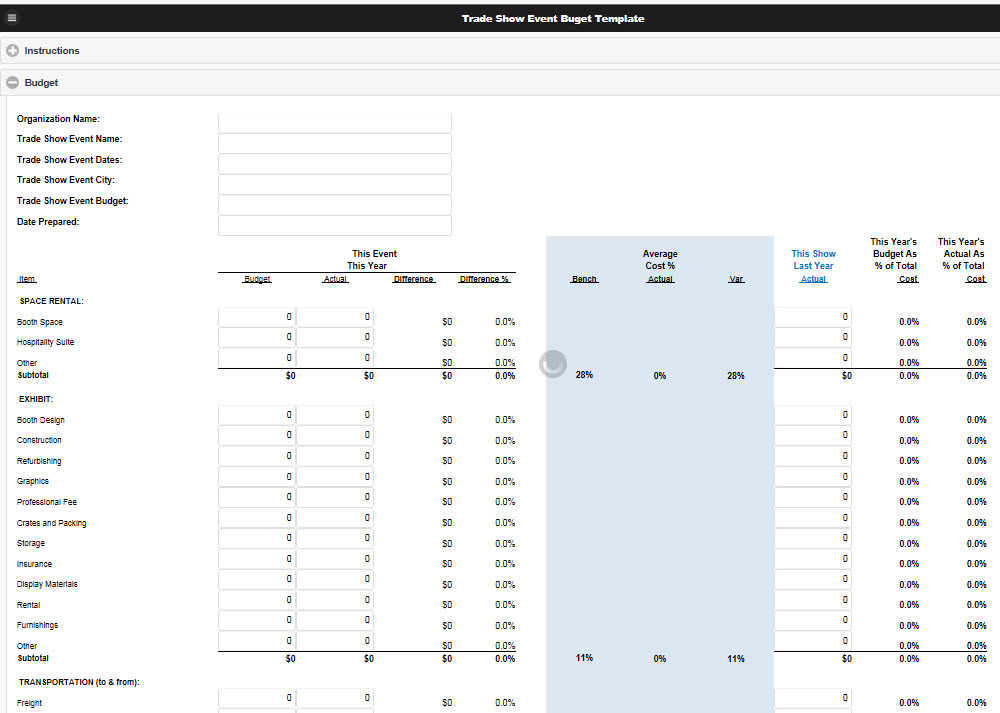 DWS Associates Trade Show Event Budget Template