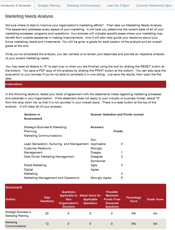 DWS Associates Marketing Needs Analysis Tool