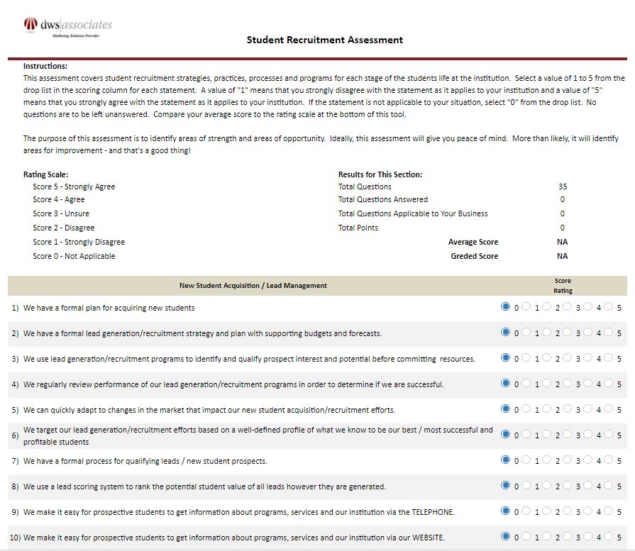 DWS Associates Student Recruitment Self Assessment