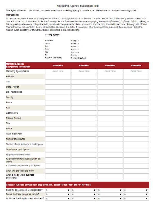 DWS Associates Marketing Agency Evaluation Tool