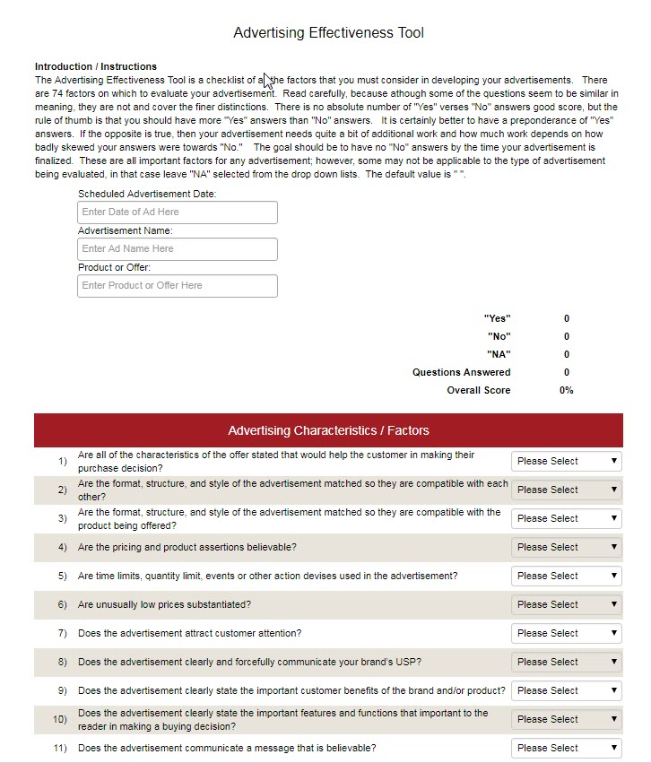 DWS Associates Advertising Effectiveness Tool