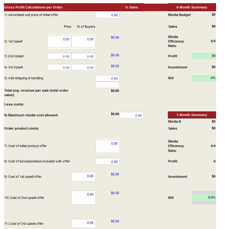 DWS Associates - DRTV - Campaign Income & Cash Flow Calculator